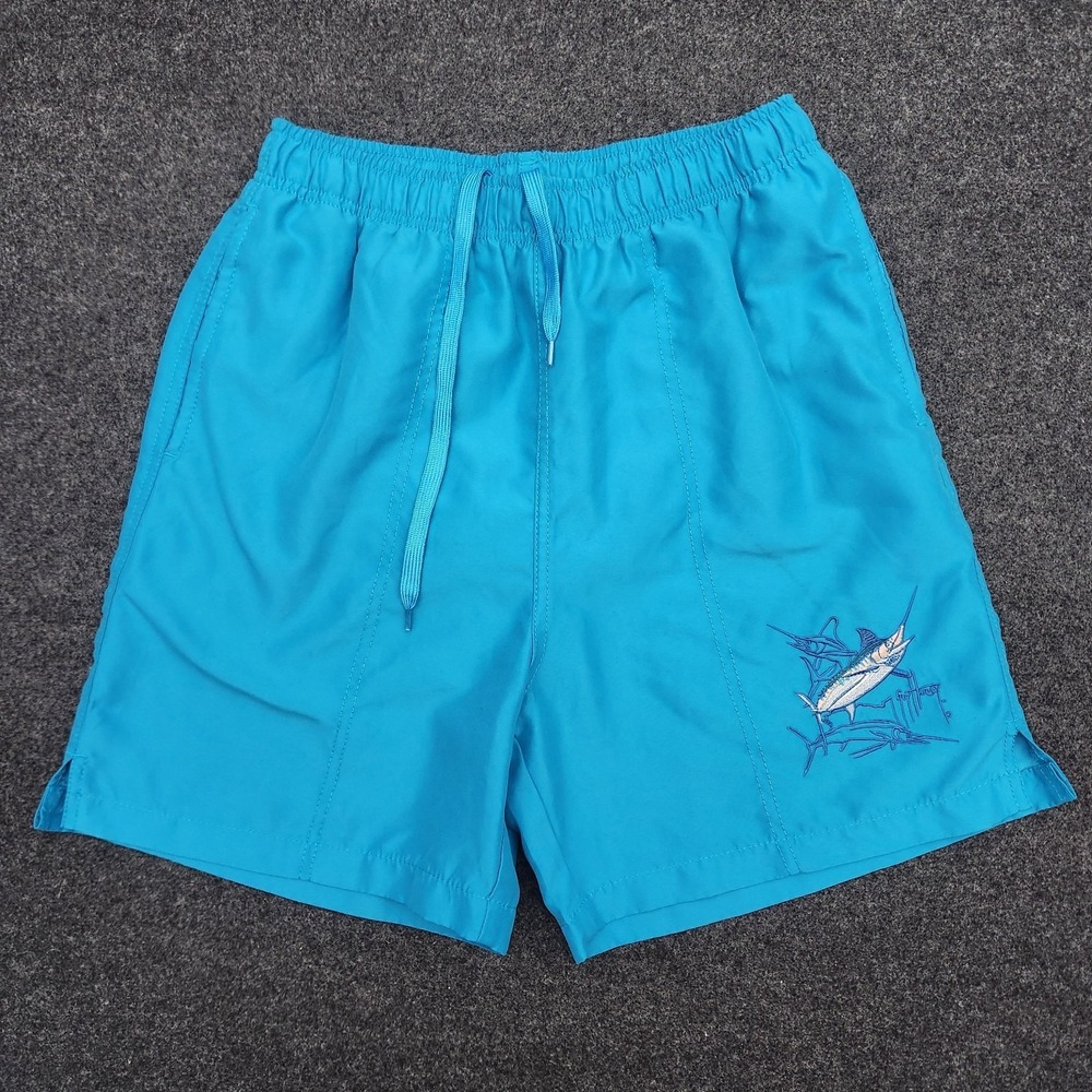 Guy‎ Harvey By Aftco Mens Medium Blue Bluewater Shorts Swordfish Marlin Lined